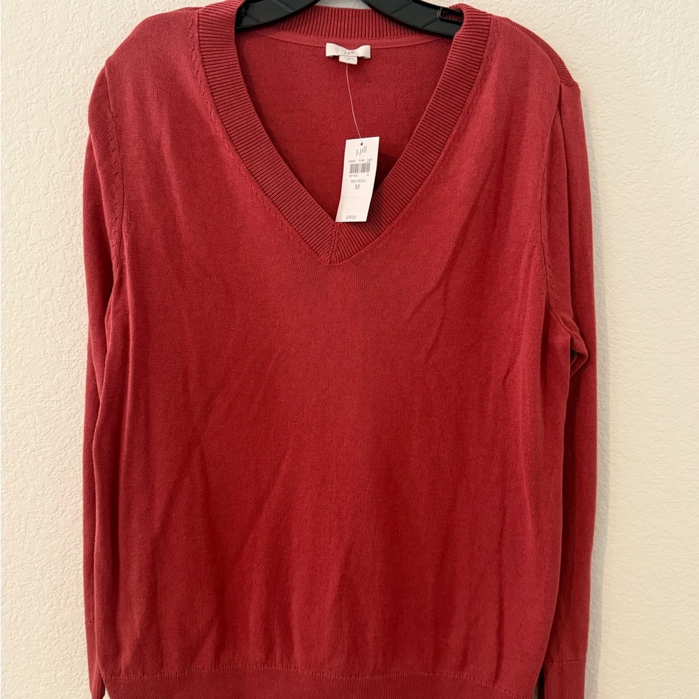 J. Jill Red V-Neck Sweater Classic Knit Design